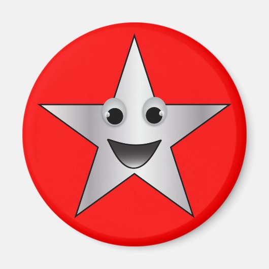 Silver Star met glimlachend gezicht Magneet (Voorkant)