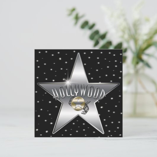 Silver Star Old Retro Hollywood Sparkle Uitnodigin Kaart (Staand voorkant)