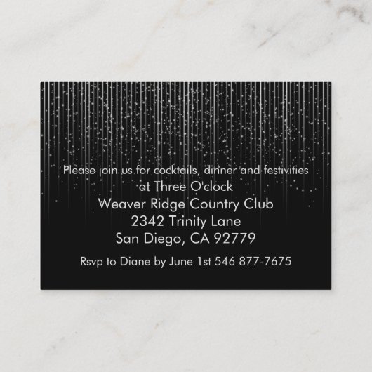 Silver Star Shower en Black Wedding Design Informatiekaartje (Achterkant)