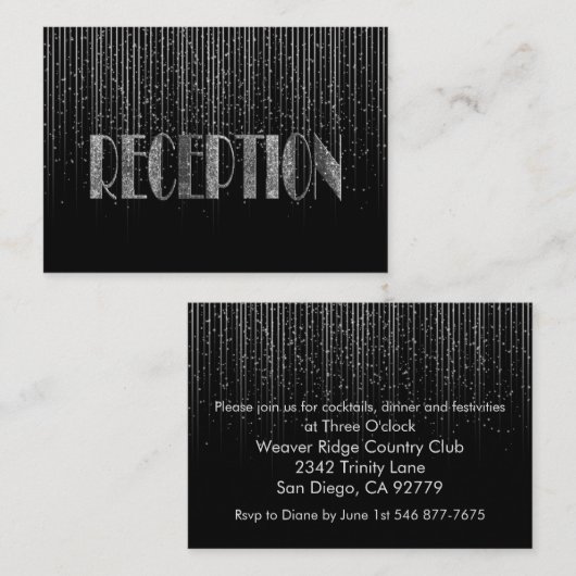 Silver Star Shower en Black Wedding Design Informatiekaartje (Voorkant / Achterkant)