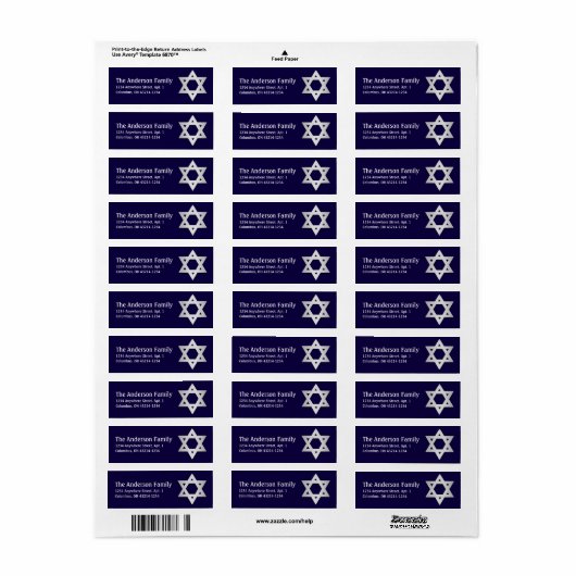 Silver Star van David Hanukkah Adresetiketten d2 Etiket (Full Sheet)