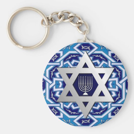 Silver Star van David Jewish Feestdagen Gift Sleutelhanger (Voorkant)