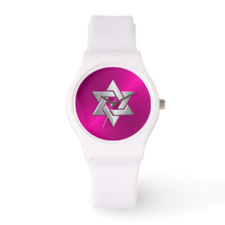Silver Star van David op Hot Pink Horloge