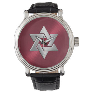 Silver Star van David op Red Horloge