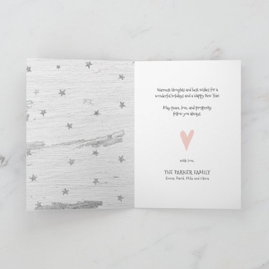 Silver Star White Wood | Minimalistisch nieuwjaar Feestdagen Kaart (Binnen)