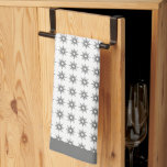 Silver Starburst Pattern uit de middelbare eeuw Theedoek<br><div class="desc">Haal je keuken in de war met een stijlvolle moderne keukenhanddoek uit het midden van de eeuw. Dit ontwerp is voorzien van een zilveren vormgeving op een scherpe witte achtergrond met grijze omlijsting.</div>