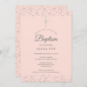 Silver Stardust Baptism Christening Blush Pink Kaart (Voorkant / Achterkant)