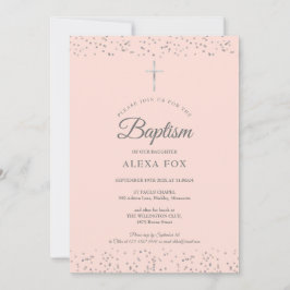 Silver Stardust Baptism Christening Blush Pink Kaart