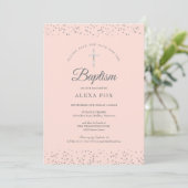 Silver Stardust Baptism Christening Blush Pink Save The Date (Staand voorkant)