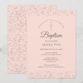 Silver Stardust Baptism Christening Blush Pink Save The Date (Voorkant / Achterkant)