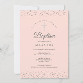 Silver Stardust Baptism Christening Blush Pink Save The Date