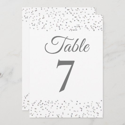 Silver Stardust Confetti Tafelnummer (Voorkant / Achterkant)