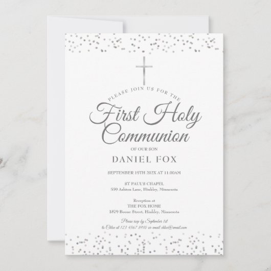 Silver Stardust First Heilige Communie Kaart (Voorkant)