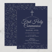 Silver Stardust First Heilige Communieblauw Kaart (Voorkant / Achterkant)