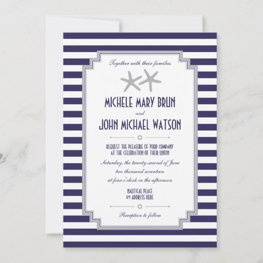 Silver Starfish Couple Nautical Wedding Invitation Kaart (Voorkant)