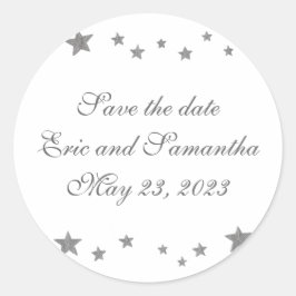 Silver Stars, Bewaar de datum stickers, bruiloften Ronde Sticker
