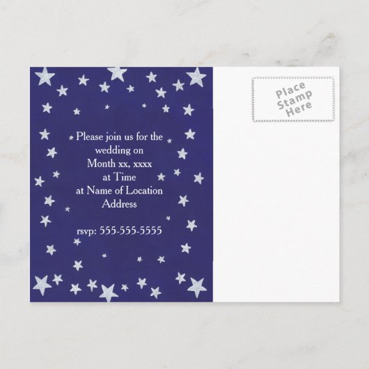 Silver Stars Blue bruiloft uitnodiging Briefkaarte (Achterkant)