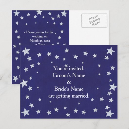 Silver Stars Blue bruiloft uitnodiging Briefkaarte Briefkaart (Voorkant / Achterkant)