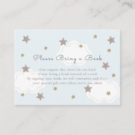 Silver Stars & Clouds Baby Blue Neem een boek mee Informatiekaartje