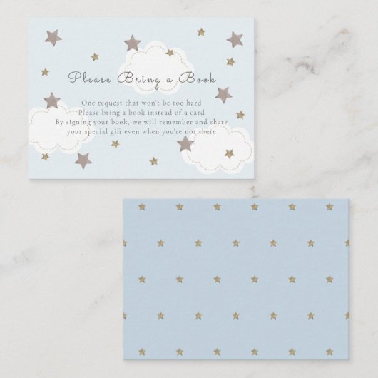 Silver Stars & Clouds Baby Blue Neem een boek mee Informatiekaartje (Voorkant / Achterkant)