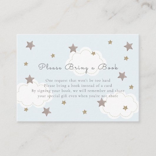 Silver Stars & Clouds Baby Blue Neem een boek mee Informatiekaartje (Voorkant)