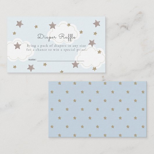 Silver Stars & Clouds Blue Diaper Raffle Ticket Informatiekaartje (Voorkant / Achterkant)