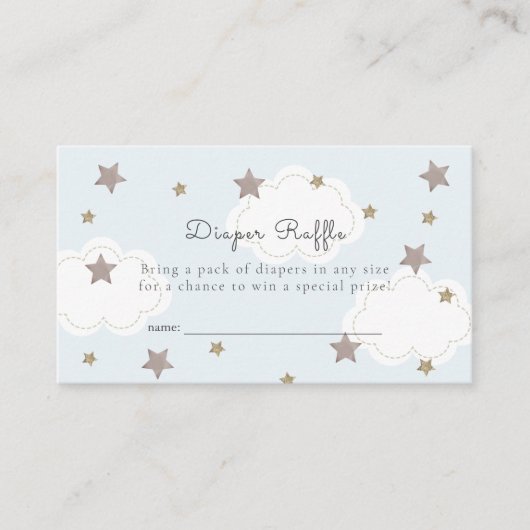 Silver Stars & Clouds Blue Diaper Raffle Ticket Informatiekaartje (Voorkant)