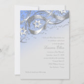 Silver Stars Confetti Flourish Bat Mitzvah Blue Kaart (Voorkant)