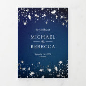 Silver Stars Confetti Midnight Blue Galaxy Wedding Drieluik Uitnodiging (Cover)