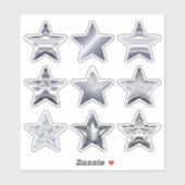 Silver Stars Faux Metallic Set van 9 Sticker (Vel)
