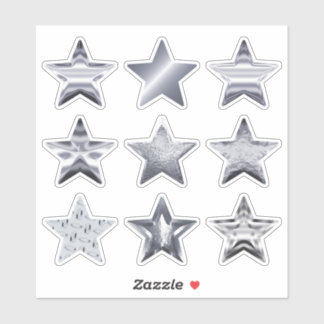 Silver Stars Faux Metallic Set van 9 Sticker
