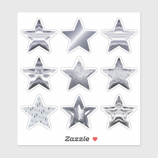 Silver Stars Faux Metallic Set van 9 Sticker (Vel)