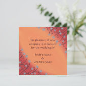 Silver Stars Flowers on Oranje Wedding Invitting Kaart (Staand voorkant)