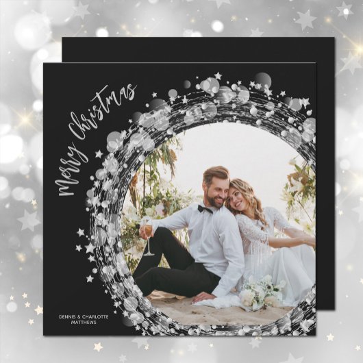 Silver Stars Foto Merry KerstBlack Feestdagenkaart