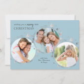 Silver Stars kerstfoto's Trio Pastel Blue Feestdagenkaart (Voorkant)
