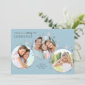 Silver Stars kerstfoto's Trio Pastel Blue Feestdagenkaart (Staand voorkant)