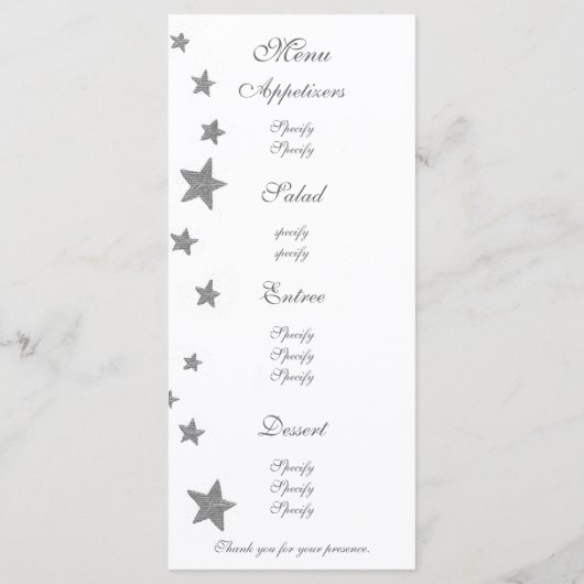 Silver Stars, menukaarten Menu (Achterkant)