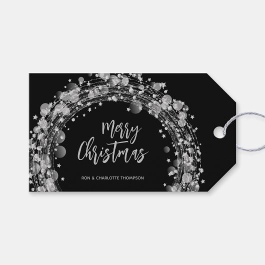 Silver Stars Merry KerstBlack Cadeaulabel (Voorkant (Horizontaal))