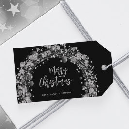 Silver Stars Merry KerstBlack Cadeaulabel