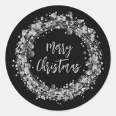 Silver Stars Merry Kerstmis Ronde Sticker (Voorkant)