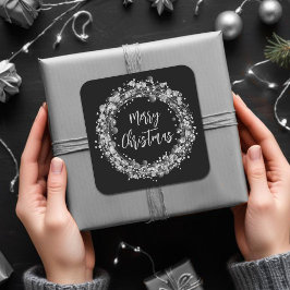 Silver Stars Merry Kerstmis Vierkante Sticker