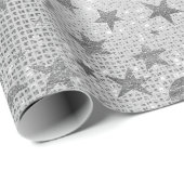 Silver Stars Moon Celestial Sky Sequin Grey VIP Cadeaupapier (Rol Hoek)