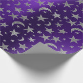 Silver Stars Moon Sky Metallic Paarse Amethyst Cadeaupapier (Hoek)