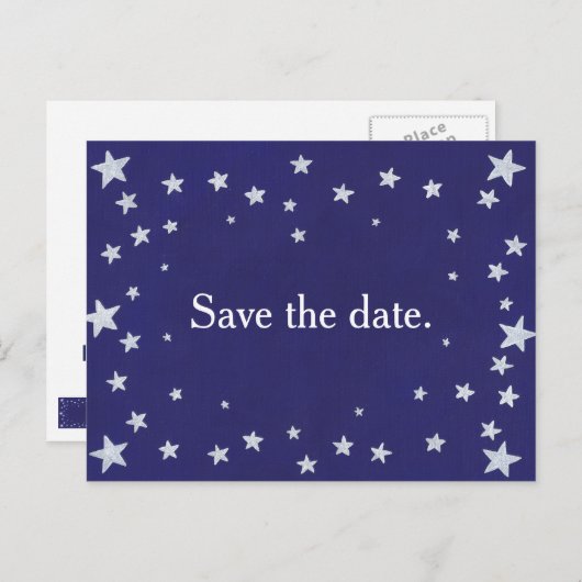 Silver Stars Navy Blue Save the date Briefkaart (Voorkant / Achterkant)