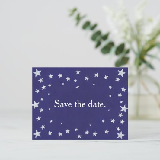 Silver Stars Navy Blue Save the date Briefkaart (Staand voorkant)