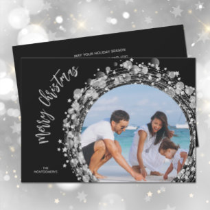 Silver Stars op Black Merry-kerstfoto Feestdagenkaart