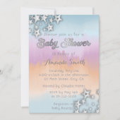 Silver Stars over pastel ombre Baby shower Kaart (Voorkant)