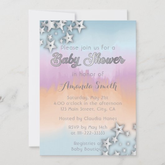 Silver Stars over pastel ombre Baby shower Kaart (Voorkant)