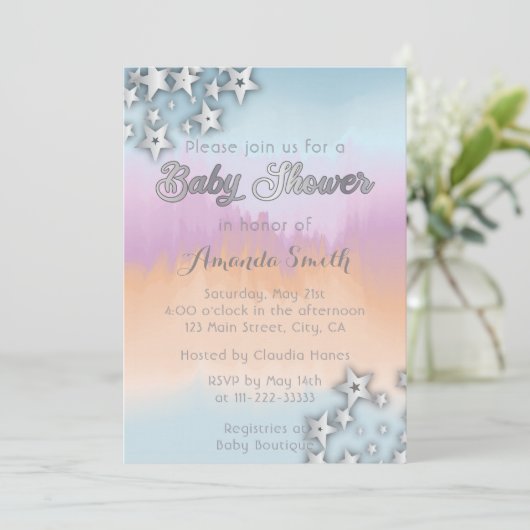 Silver Stars over pastel ombre Baby shower Kaart (Staand voorkant)