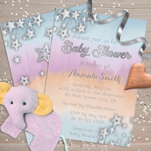 Silver Stars over pastel ombre Baby shower Kaart